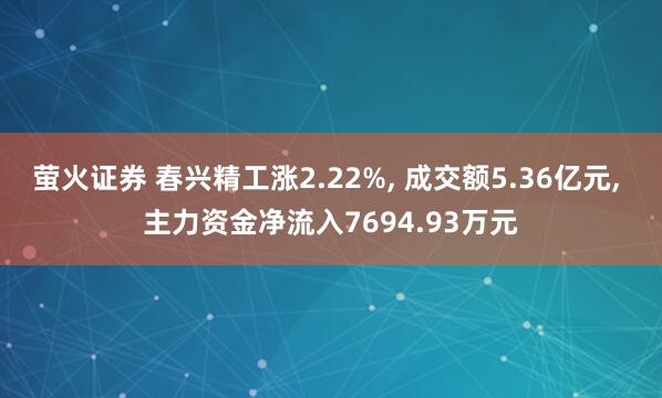 萤火证券 春兴精工涨2.22%, 成交额5.36亿元, 主力资金净流入7694.93万元
